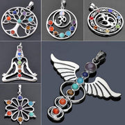 7 Chakra Ankh Yoga Pendant Charm and 3D Stone Necklace