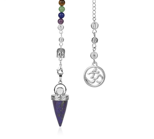 Natural Stone Cone Pendulums Crystal 3D Buddha 7 Chakras Chain