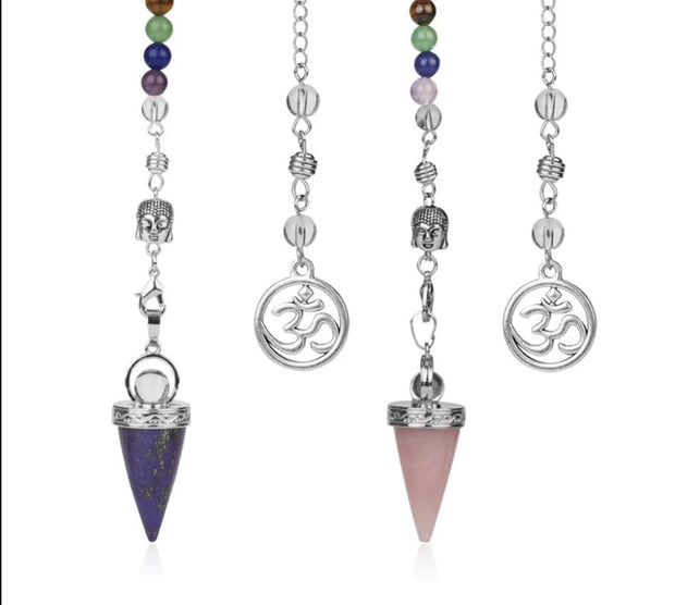 Natural Stone Cone Pendulums Crystal 3D Buddha 7 Chakras Chain