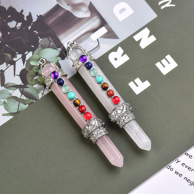 1PC Natural Stone 7 Chakra Pencil Point Pendulum for dowsing