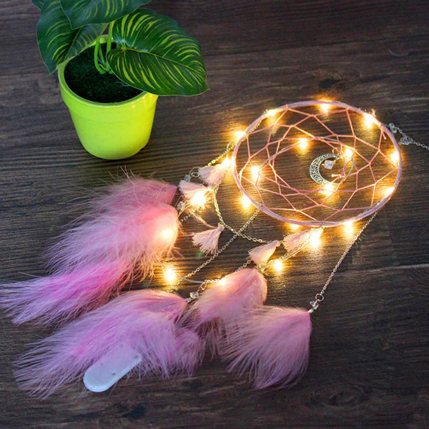 Feathered Lace Ribbon Heart Dream Catcher w/ or w/o lights