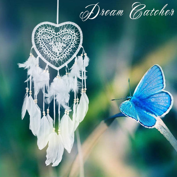 Feathered Lace Ribbon Heart Dream Catcher w/ or w/o lights