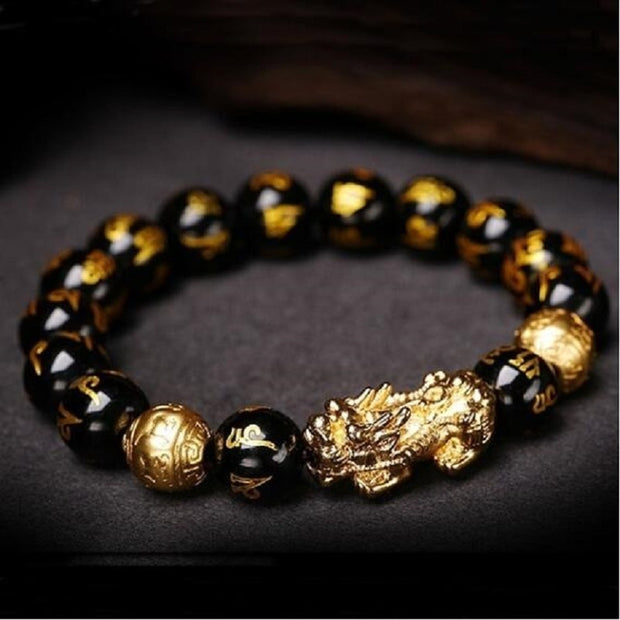 2PCS Obsidian Stone Beads Luck and Wealth Bracelet