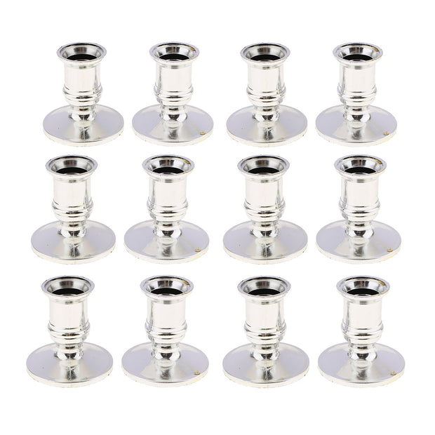 12pcs Plastic Silver Pillar Base Candle Stick  Holder