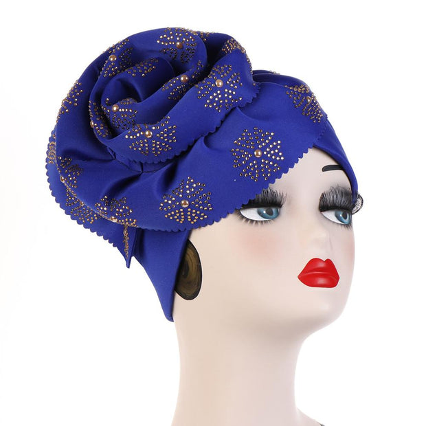 Trendy Women Big Flower with Diamonds Turban Head Wrap