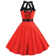 Audrey Hepburn Retro 50s Gothic Pin Up Polka Dot Vintage Halter Dress