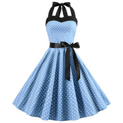 Audrey Hepburn Retro 50s Gothic Pin Up Polka Dot Vintage Halter Dress