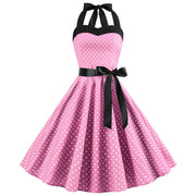 Audrey Hepburn Retro 50s Gothic Pin Up Polka Dot Vintage Halter Dress