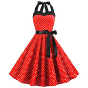 Audrey Hepburn Retro 50s Gothic Pin Up Polka Dot Vintage Halter Dress