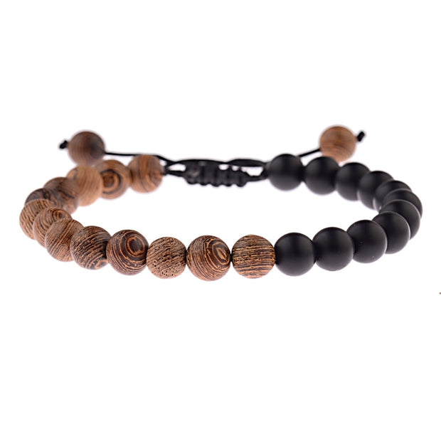 Hot Men Natural Wood Beads Onyx Meditation Prayer Bead Bracelet