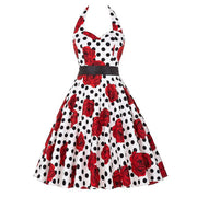 Audrey Hepburn Retro 50s Gothic Pin Up Polka Dot Vintage Halter Dress