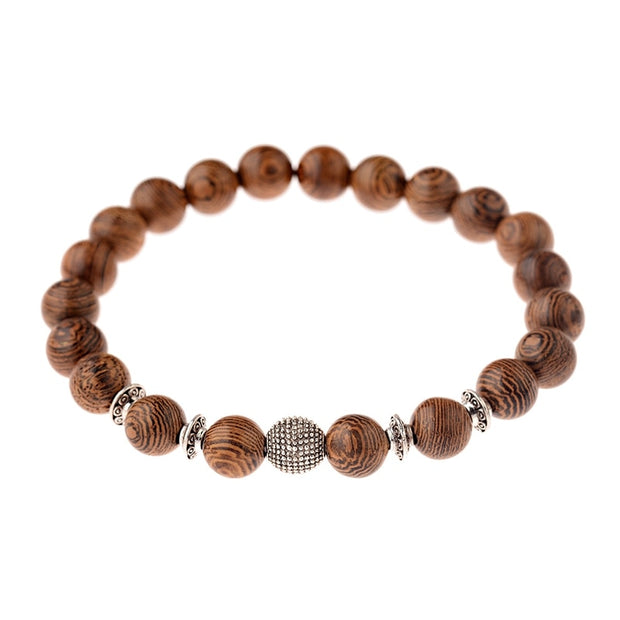 Hot Men Natural Wood Beads Onyx Meditation Prayer Bead Bracelet