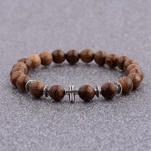 Hot Men Natural Wood Beads Onyx Meditation Prayer Bead Bracelet