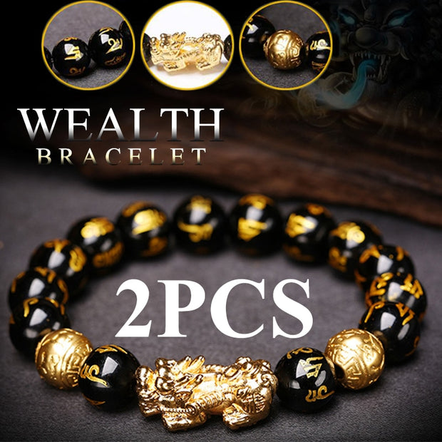 2PCS Obsidian Stone Beads Luck and Wealth Bracelet