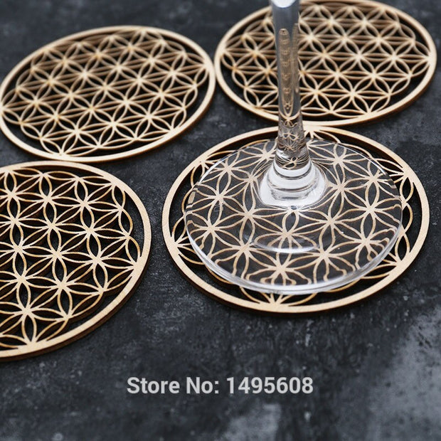 Flower Of Life Spiritual Wooden Coasters