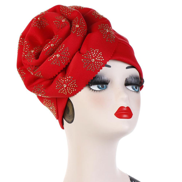 Trendy Women Big Flower with Diamonds Turban Head Wrap