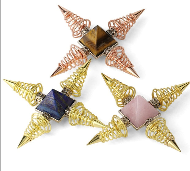 Natural Stones Pyramid 4 Points Spring Cone Energy Healing Spiritual Meditation Pendulums