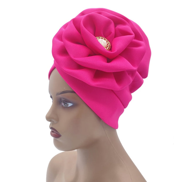 Trendy Women Big Flower with Diamonds Turban Head Wrap