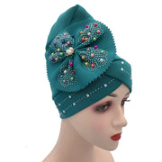 Trendy Women Big Flower with Diamonds Turban Head Wrap