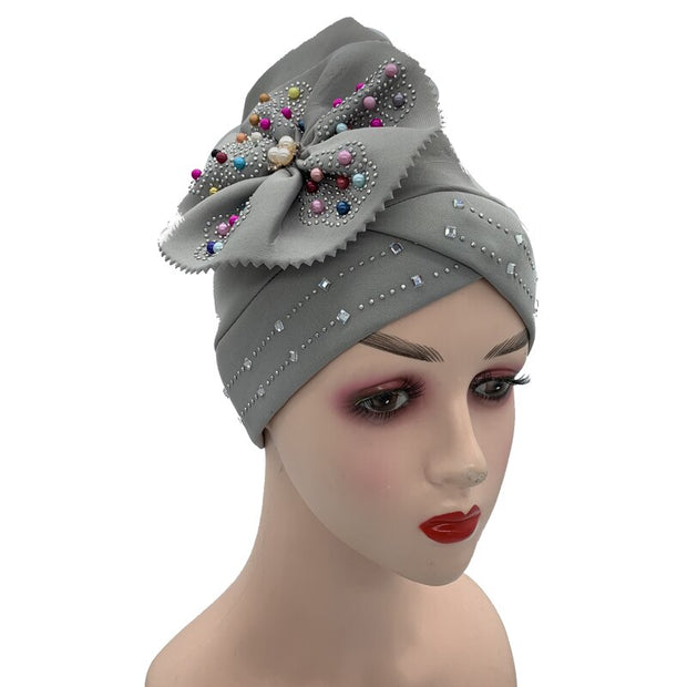 Trendy Women Big Flower with Diamonds Turban Head Wrap