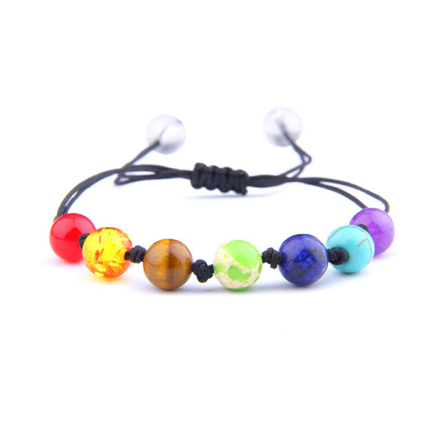 7 Chakra Reiki Meditation Beaded Women's Bracelets w/ Chain Link Lobster Clasp, and Healing Balance Natural Chip Stone