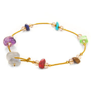 7 Chakra Reiki Meditation Beaded Women's Bracelets w/ Chain Link Lobster Clasp, and Healing Balance Natural Chip Stone