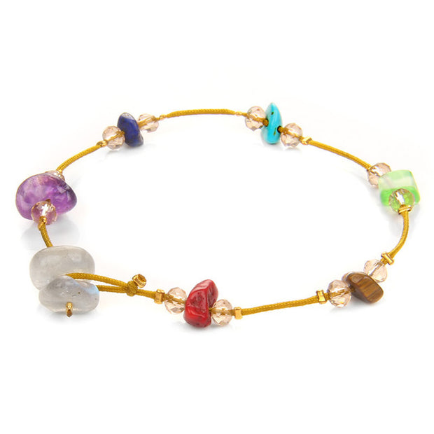 7 Chakra Reiki Meditation Beaded Women's Bracelets w/ Chain Link Lobster Clasp, and Healing Balance Natural Chip Stone