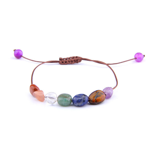 7 Chakra Reiki Meditation Beaded Women's Bracelets w/ Chain Link Lobster Clasp, and Healing Balance Natural Chip Stone